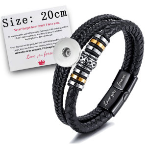 Leather handmade cowhide woven multi-layer men's leather bracelet, vintage alloy bracelet fit 20mm snaps  jewelry
