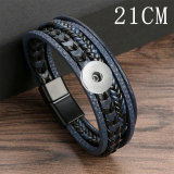 Fashionable multi-layer leather rope woven bracelet with leather alloy magnetic buckle bracelet fit 20mm snaps  jewelry
