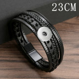 Fashionable multi-layer leather rope woven bracelet with leather alloy magnetic buckle bracelet fit 20mm snaps  jewelry