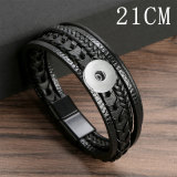 Fashionable multi-layer leather rope woven bracelet with leather alloy magnetic buckle bracelet fit 20mm snaps  jewelry