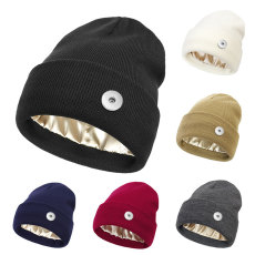 Protective hairstyle, silky and smooth, elastic satin knitted hat, loose and warm wool hat fit 20MM Snaps button jewelry wholesale