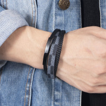 21CM Stainless steel  Multi layer woven leather magnetic buckle bracelet