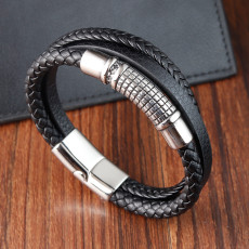 21CM Stainless steel  retro punk woven leather bracelet