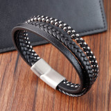 21CM Stainless steel  retro punk woven leather bracelet