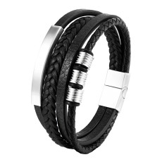 21CM Stainless steel  retro punk woven leather bracelet