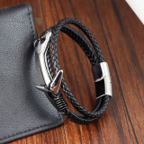 21CM Stainless steel boat anchor retro punk woven leather bracelet