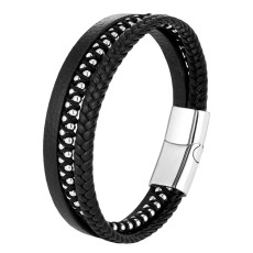 21CM Stainless steel  retro punk woven leather bracelet