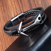 21CM Stainless steel boat anchor retro punk woven leather bracelet