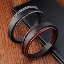 21CM Stainless steel  retro punk woven leather bracelet