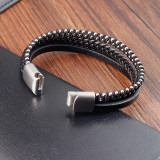 21CM Stainless steel  retro punk woven leather bracelet