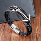 21CM Stainless steel boat anchor retro punk woven leather bracelet