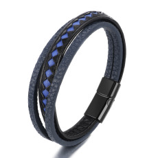 21CM Mixed color multi-layer woven leather magnetic buckle bracelet