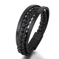 21CM Multi layer woven leather magnetic buckle bracelet