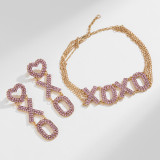Valentine's Day Multi layered Diamond Love Necklace Earring Set