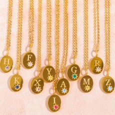 Stainless steel 26 letter zircon pendant necklace