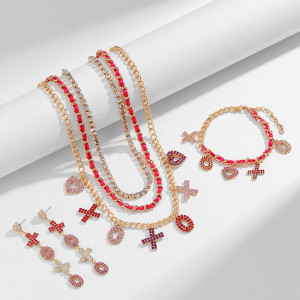 Valentine's Day diamond earrings, bracelets, necklace set