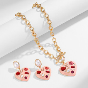 Valentine's Day Love Drops Oil Pearl Earrings Necklace Set