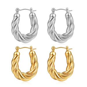 Stainless steel twisted snake chain double-layer earrings