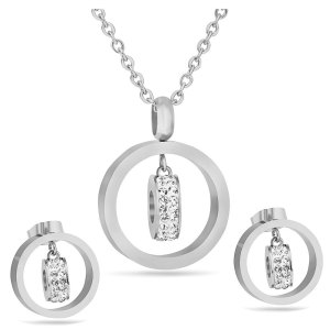 Stainless steel beautiful round hollow diamond necklace earring set