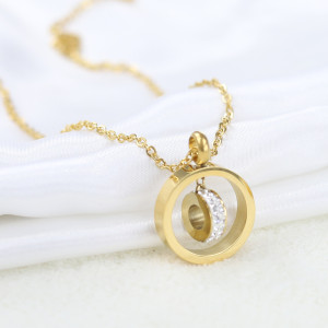 Stainless steel beautiful round hollow diamond necklace earring set