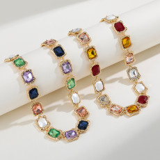 Alloy glass colored diamond necklace