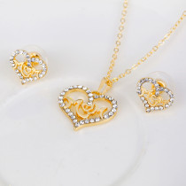 Mother's Day MOM Alloy Diamond Love Necklace Earrings Ring Bracelet Set