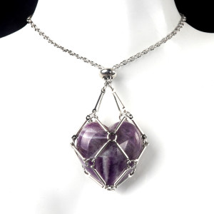 Valentine's Day Natural Crystal Agate Love Stone Stainless Steel Chain Metal Bamboo Mesh Bag Necklace