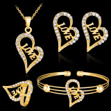 Valentine's Day Alloy Diamond Love Necklace Earrings Ring Bracelet Set