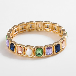 Alloy colored glass dot drill elastic bracelet