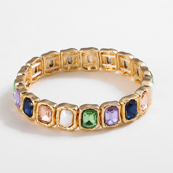 Alloy colored glass dot drill elastic bracelet