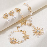 Six pointed Star Diamond Pearl Earrings Bracelet Necklace Set