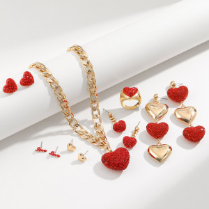 Valentine's Day Red Love Diamond Necklace Bracelet Earring Ring Set Gift