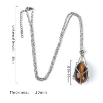 Easter Egg Natural Crystal Agate Stone Stainless Steel Chain Metal Bamboo Mesh Bag Necklace
