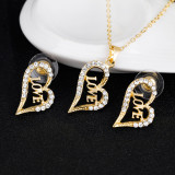 Valentine's Day Alloy Diamond Love Necklace Earrings Ring Bracelet Set