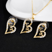Valentine's Day Alloy Diamond Love Necklace Earrings Ring Bracelet Set