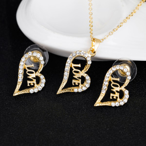 Valentine's Day Alloy Diamond Love Necklace Earrings Ring Bracelet Set