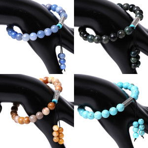 Natural stone striped red agate turquoise woven bracelet