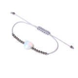 Stainless steel round bead love natural stone woven bracelet