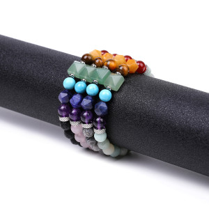 Natural Stone Cut Cone Green Dongling Colorful Wheel Amethyst Yoga Elastic Bracelet