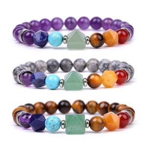 Natural Stone Cut Cone Green Dongling Colorful Wheel Amethyst Yoga Elastic Bracelet