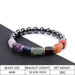 Colorful agate inlaid with diamond, white pine tiger eye stone powder, chalcedony, volcanic stone, beaded elastic bracelet