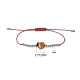 Stainless steel round bead love natural stone woven bracelet