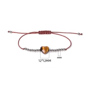 Stainless steel round bead love natural stone woven bracelet