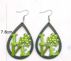 St. Patrick's Day Clover Green Rainbow Dwarf Irish Wooden Earrings