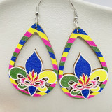 Carnival Colorful Festival Mask Water Droplet Hollow Wooden Earrings