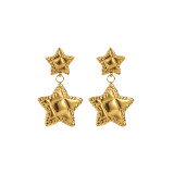 Stainless Steel Retro Love Round Star Earrings