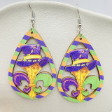 Carnival Colorful Festival Mask Water Droplet Hollow Wooden Earrings