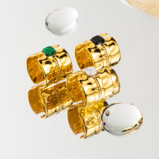 Stainless steel hollow natural stone opening wide ring