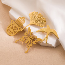 Stainless steel hollow swallow butterfly ginkgo leaf palm brooch