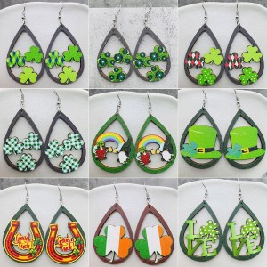 St. Patrick's Day Clover Green Rainbow Dwarf Irish Wooden Earrings